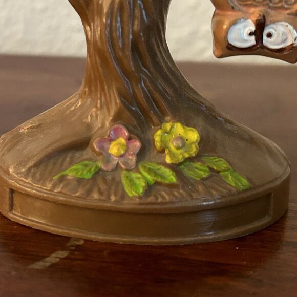 Vintage Hard Plastic Owl Figurine 3 Owls in Tree Hong Kong MCM - Picture 4 of 10